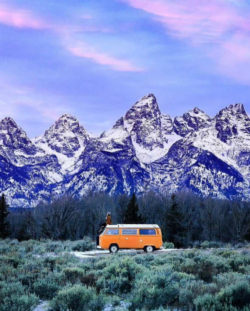 travel in a van - orange VW