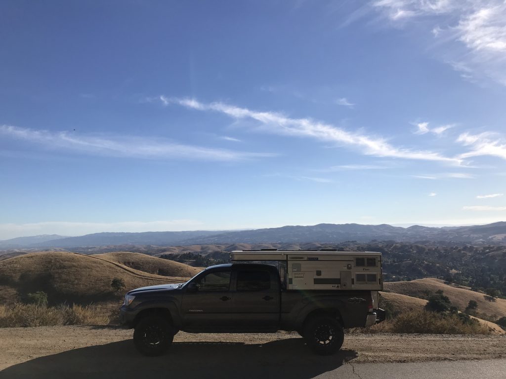 Parked by the sand dunes on Highway 1