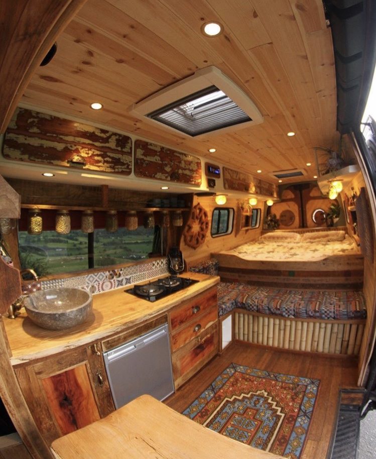 Camper life- wooden interior of campervan 