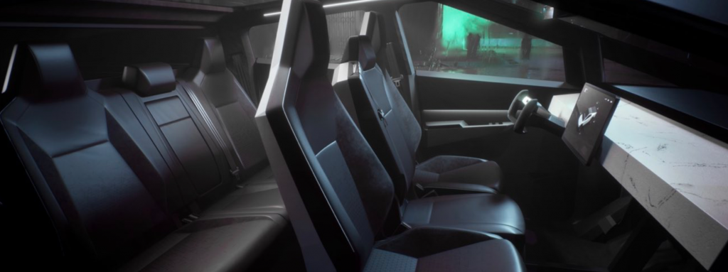 Tesla Truck Camper can seat up to 6 people inside; 3 in the front and 3 in the back