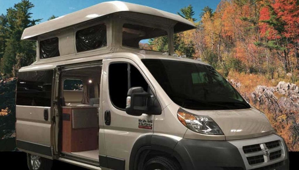 Sportsmobile Campers - Dodge Promaster with pop top open 