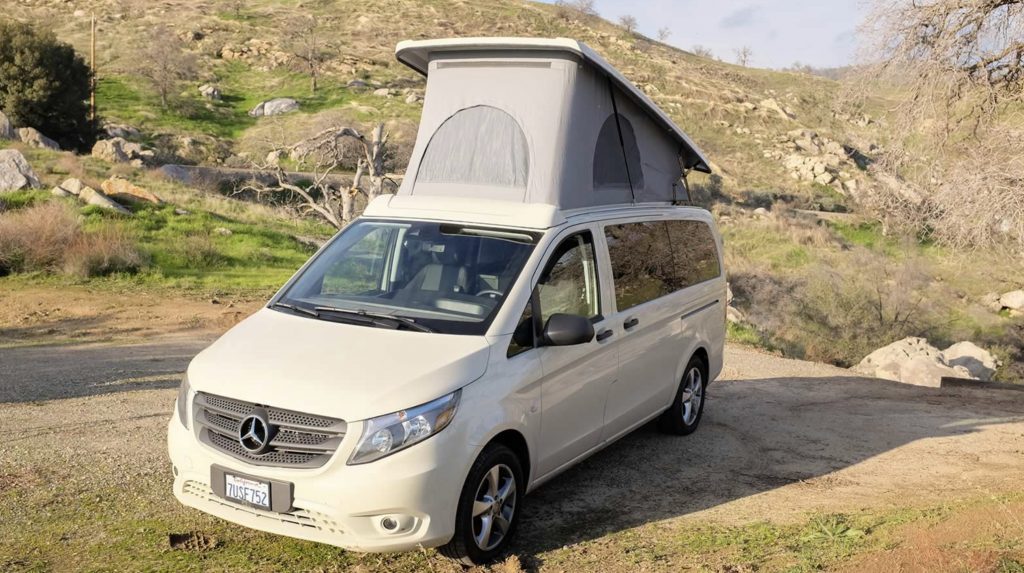 Sportsmobile Campers - Mercedes Metris Outside with pop top open 
