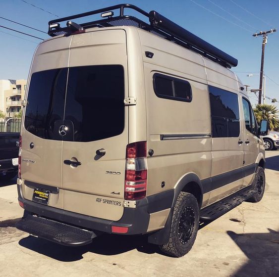 Blacked out windows on a souped up beige sprinter
