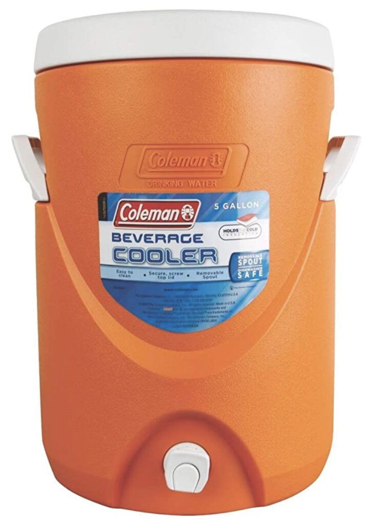 Camping water dispenser - orange cylindrical cooler 
