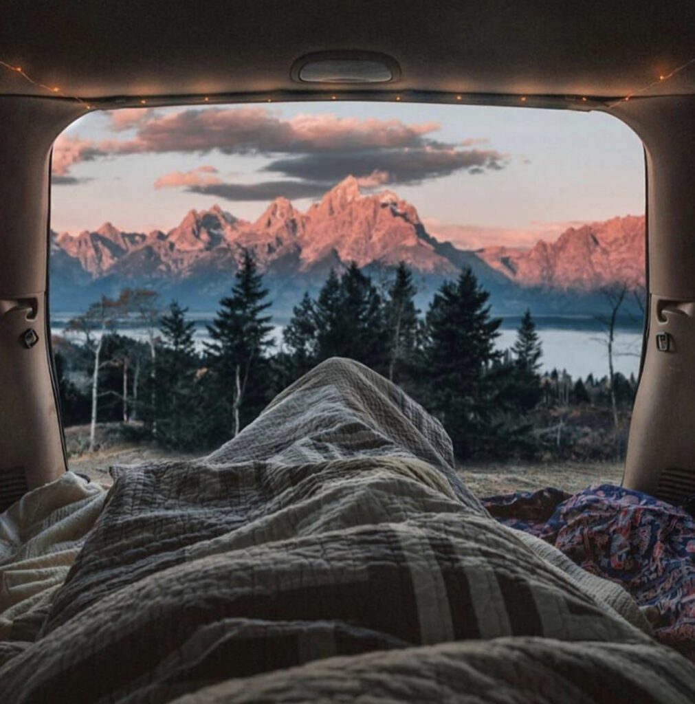 Shipping your van - mountains seen out of van back door in america 