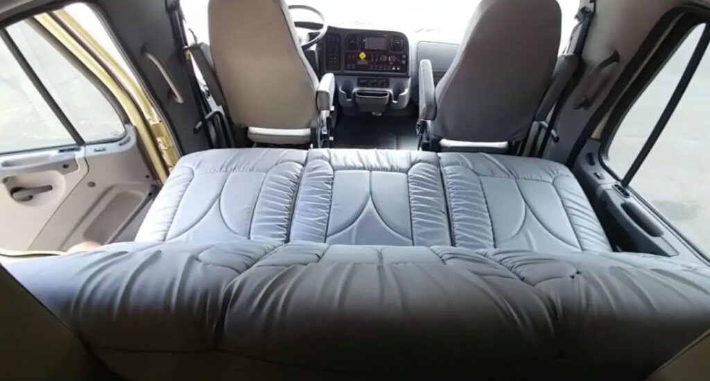 The back seat converts into a flat bed