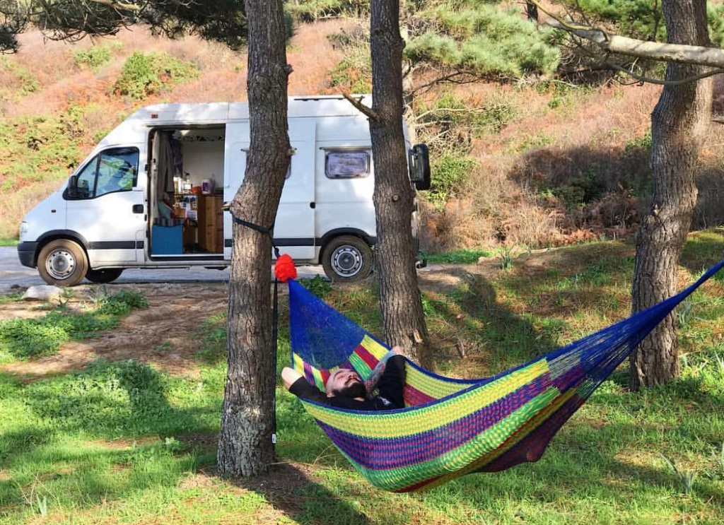 Boondocking in Spain in my van with a hammock