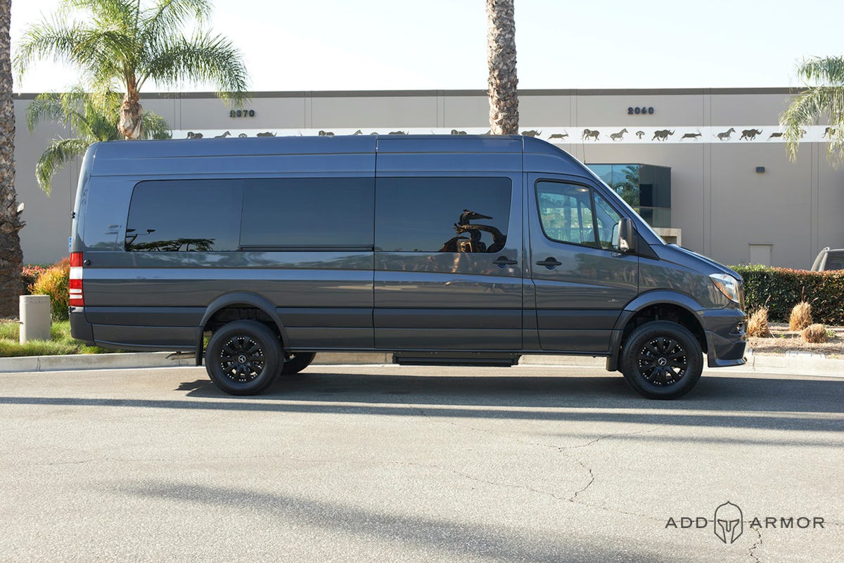 Side Profile of Extended AddArmor Sprinter for vanlife safety