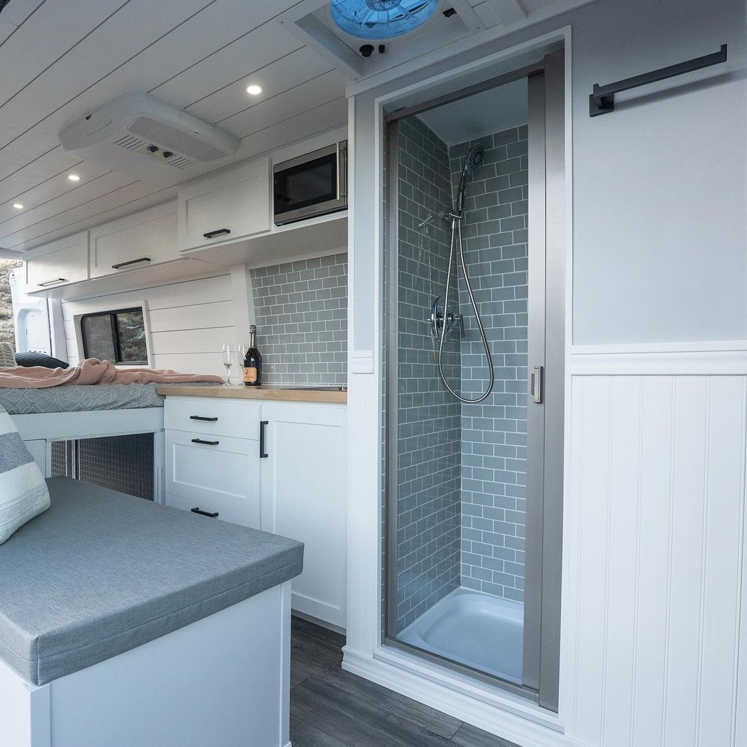 Full sized shower in a van conversion
